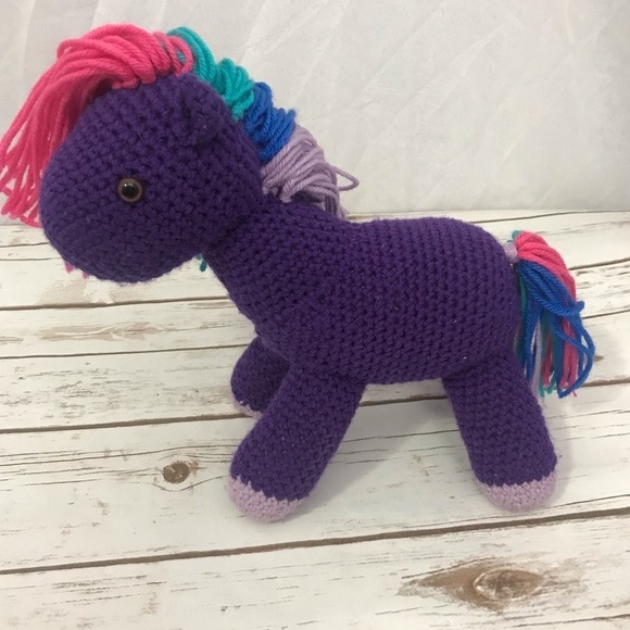 Crochet Purple Horse Child’s Plush Stuffed Toy - Picture 1 of 5